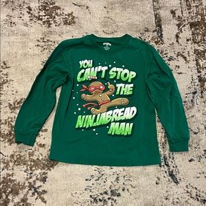 Holiday Time Green Ninja Gingerbread Long Sleeve Tee